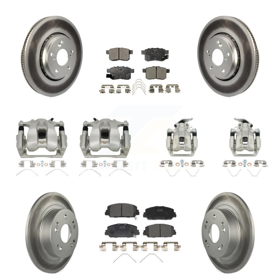 Front Rear Disc Brake Caliper Coated Rotors And Ceramic Pads Kit (10Pc) For Honda Accord KCG-100973T