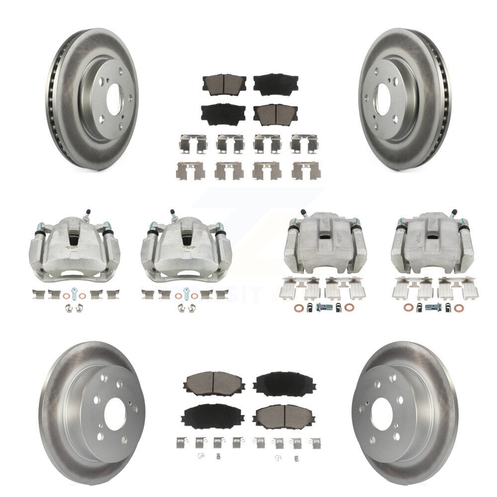 Front Rear Disc Brake Caliper Coated Rotor And Ceramic Pad Kit (10Pc) For Toyota RAV4 LE KCG-100974C