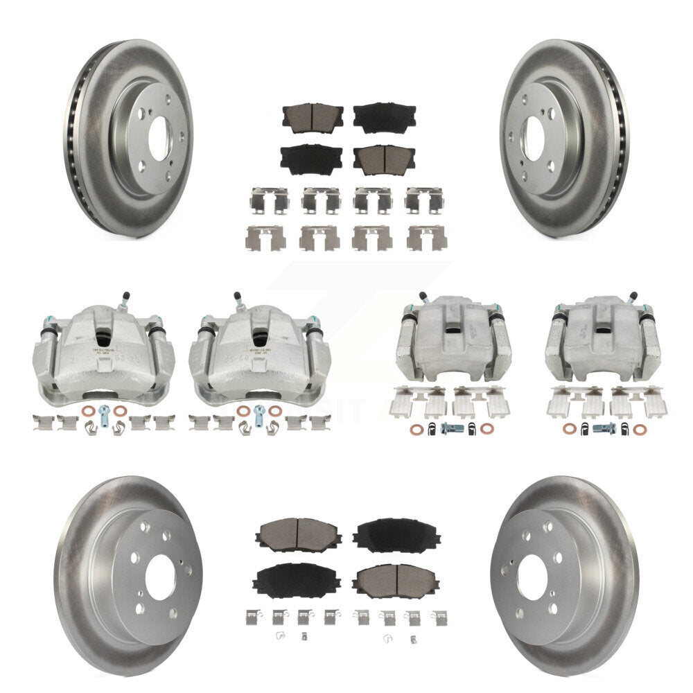 Front Rear Disc Brake Caliper Coated Rotor And Ceramic Pad Kit (10Pc) For Toyota RAV4 LE KCG-100975C