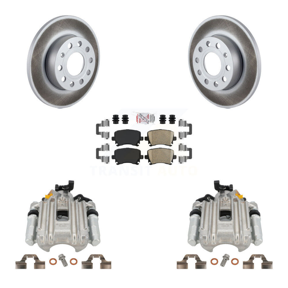 Rear Disc Brake Caliper Coated Rotors And Ceramic Pads Kit For Volkswagen Jetta With 260mm Diameter Rotor 7th 8th Digit Of VIN Is "1K" KCG-100976N