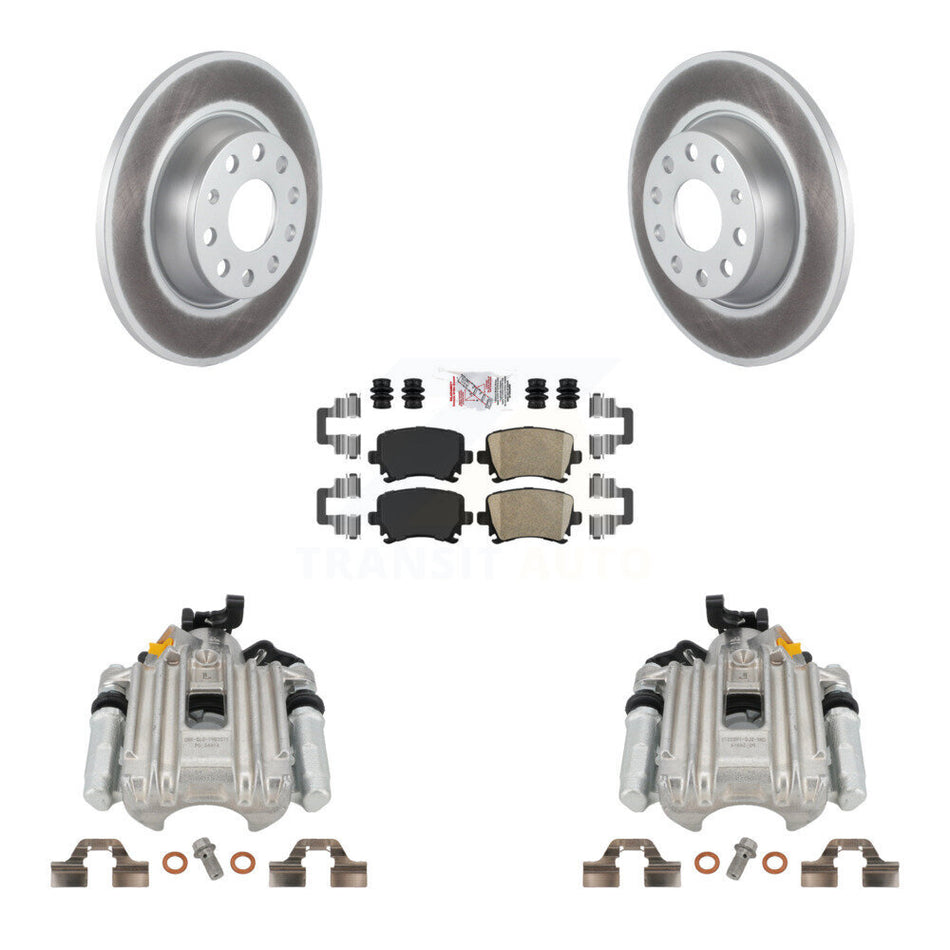 Rear Disc Brake Caliper Coated Rotors And Ceramic Pads Kit For Volkswagen Jetta With 286mm Diameter Rotor 7th 8th Digit Of VIN Is "1K" KCG-100977N
