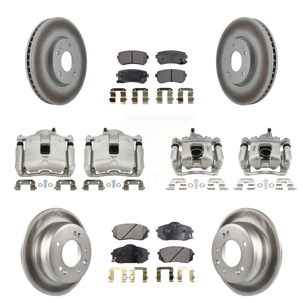 Front Rear Disc Brake Caliper Coat Rotor & Semi-Metallic Pad Kit (10Pc) For Kia Sportage KCG-100977P