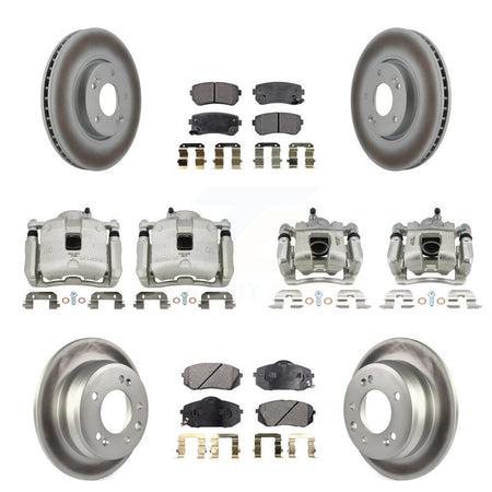 Front Rear Disc Brake Caliper Coat Rotor & Semi-Metallic Pad Kit (10Pc) For Kia Sportage KCG-100977P