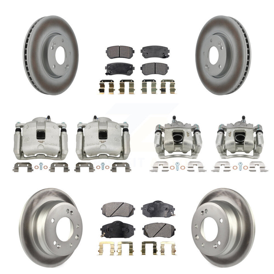 Front Rear Disc Brake Caliper Coat Rotor & Semi-Metallic Pad Kit (10Pc) For Kia Sportage KCG-100977P