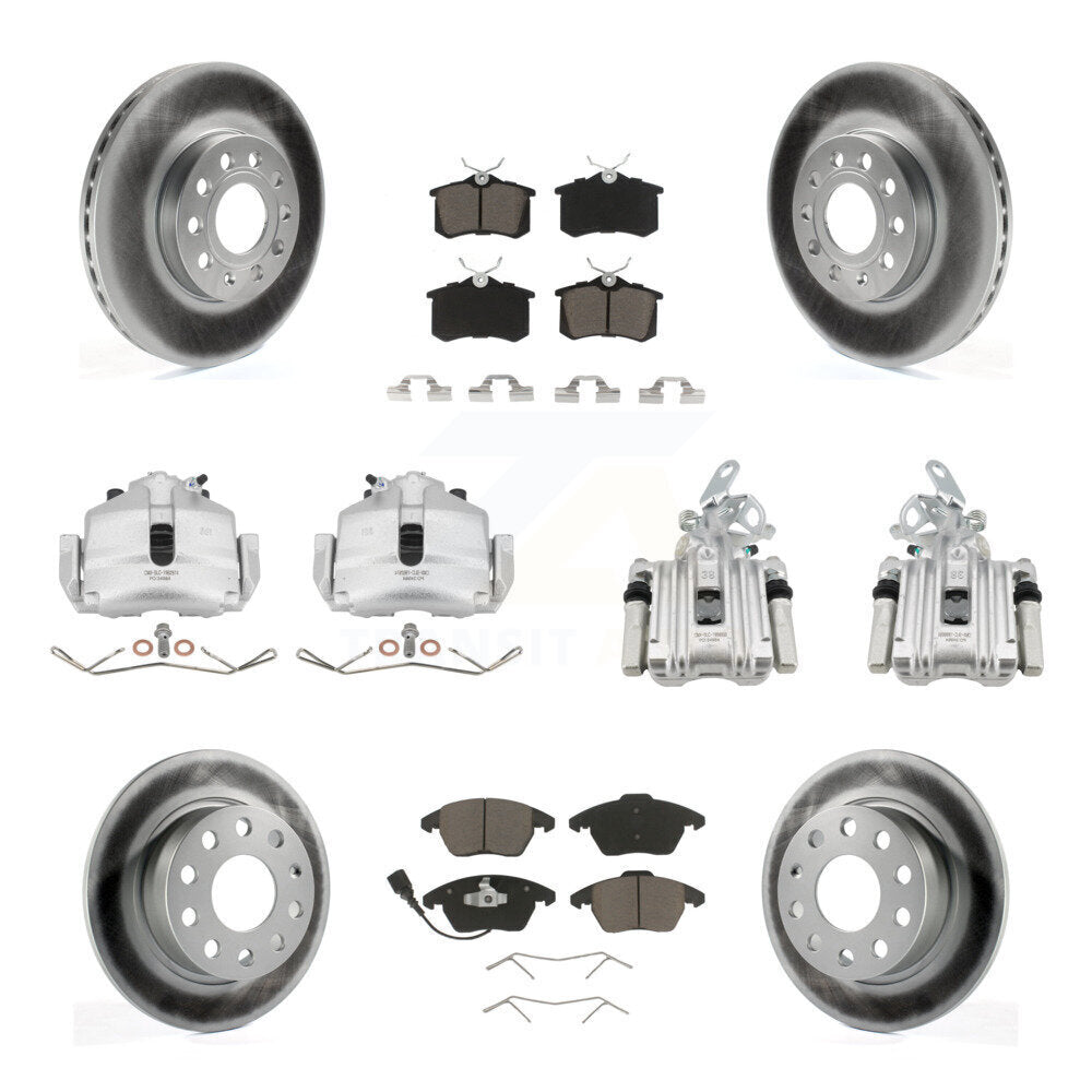 Front Rear Brake Caliper Coat Rotor & Ceramic Pad Kit (10Pc) For Volkswagen Jetta Beetle KCG-100978C