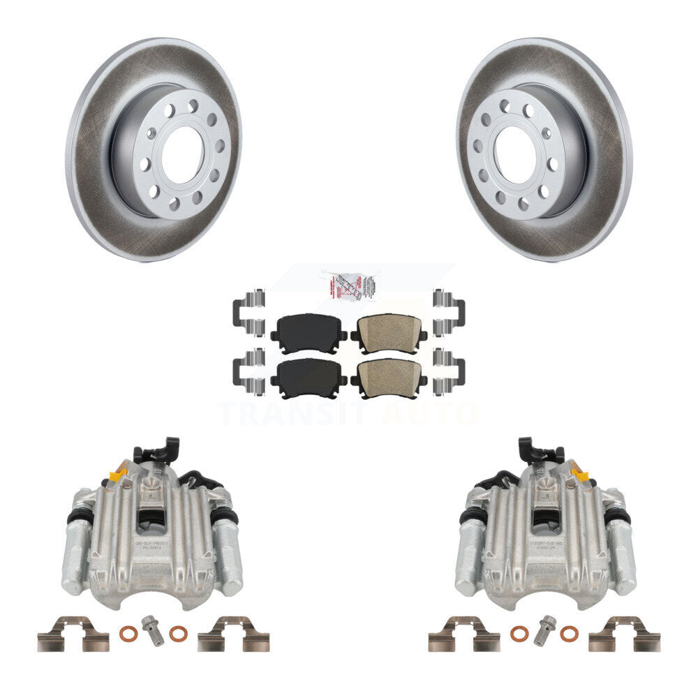 Rear Disc Brake Caliper Coated Rotors And Ceramic Pads Kit For Volkswagen Jetta With 260mm Diameter Rotor 7th 8th Digit Of VIN Is "1K" KCG-100979N by Transit Auto