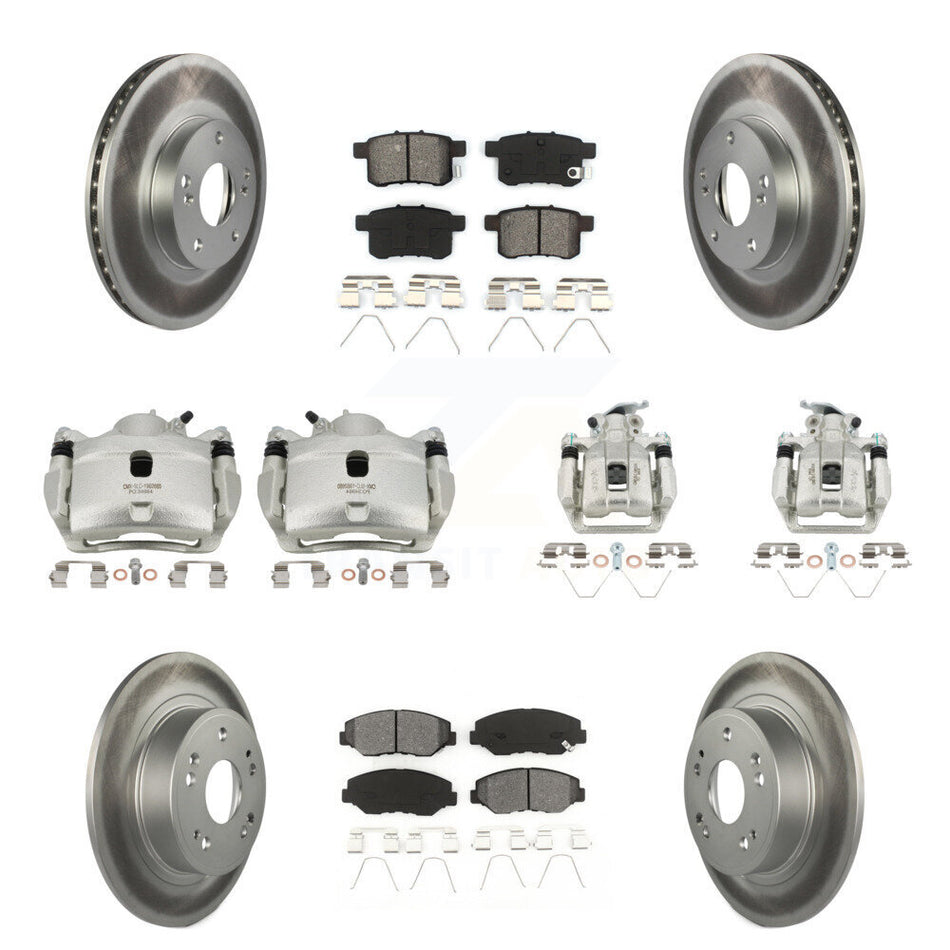 Front Rear Disc Brake Caliper Coat Rotor & Semi-Metallic Pad Kit (10Pc) For Honda Accord KCG-100982S