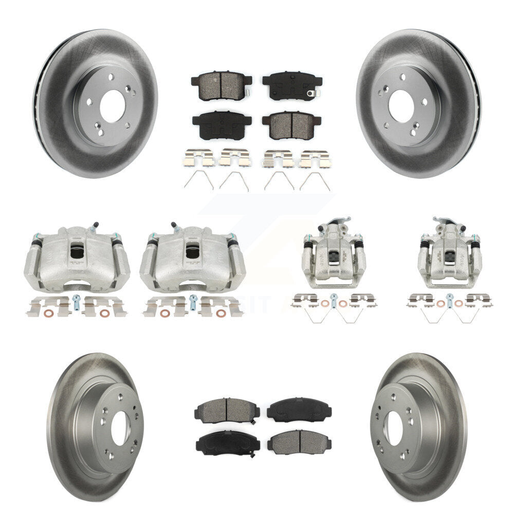 Front Rear Brake Caliper Coat Rotors Semi-Metallic Pad Kit (10Pc) For Honda Accord Acura KCG-100983S