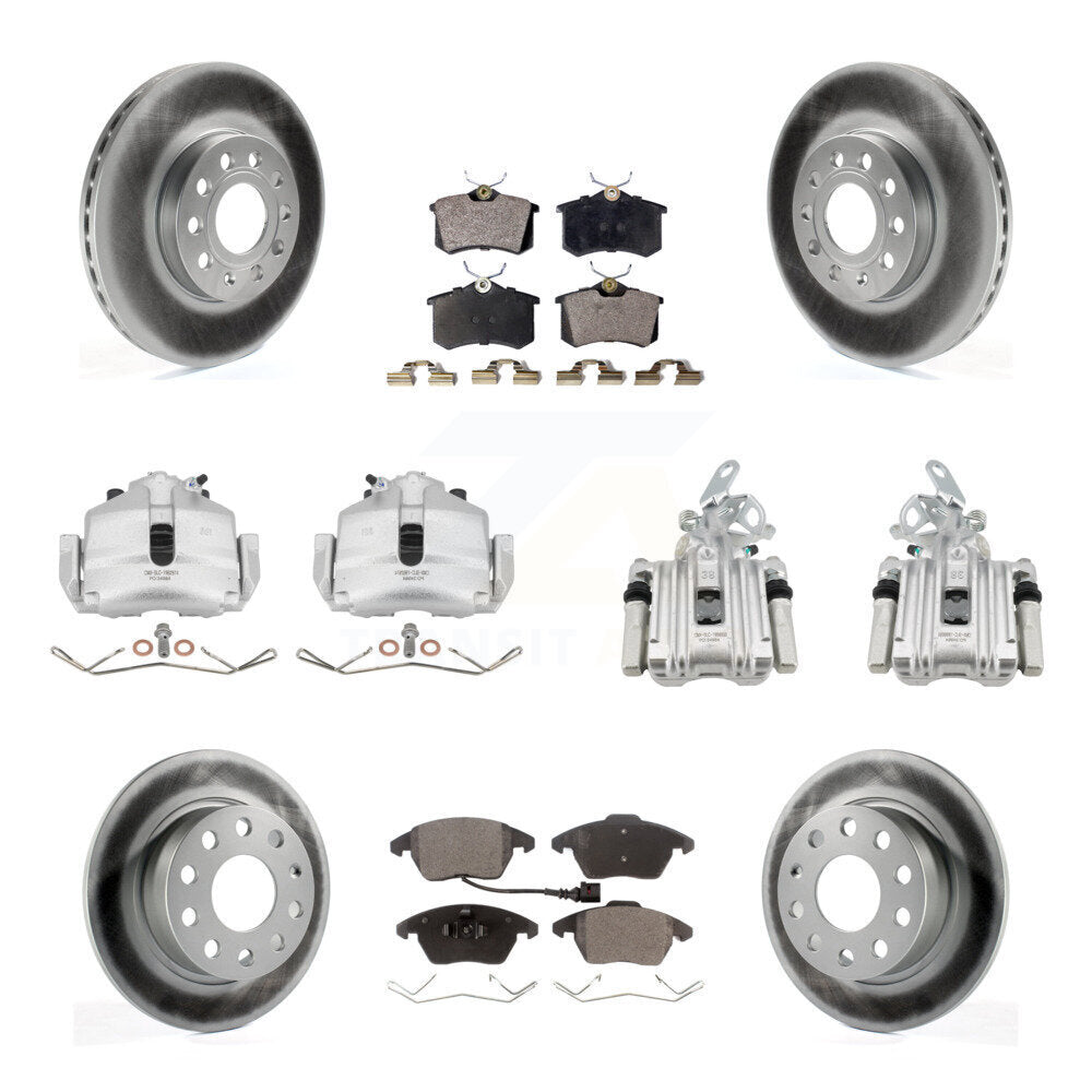 Front Rear Brake Caliper Coat Rotor & Ceramic Pad Kit (10Pc) For Volkswagen Jetta Beetle KCG-100983T
