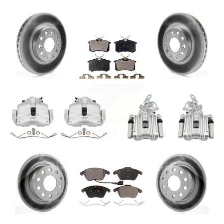 Front Rear Brake Caliper Coat Rotor & Ceramic Pad Kit (10Pc) For Volkswagen Jetta Beetle KCG-100983T