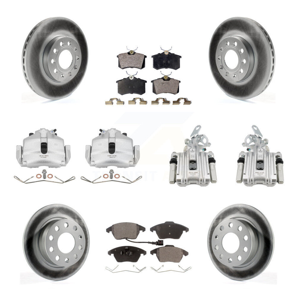 Front Rear Brake Caliper Coat Rotor & Ceramic Pad Kit (10Pc) For Volkswagen Jetta Beetle KCG-100983T