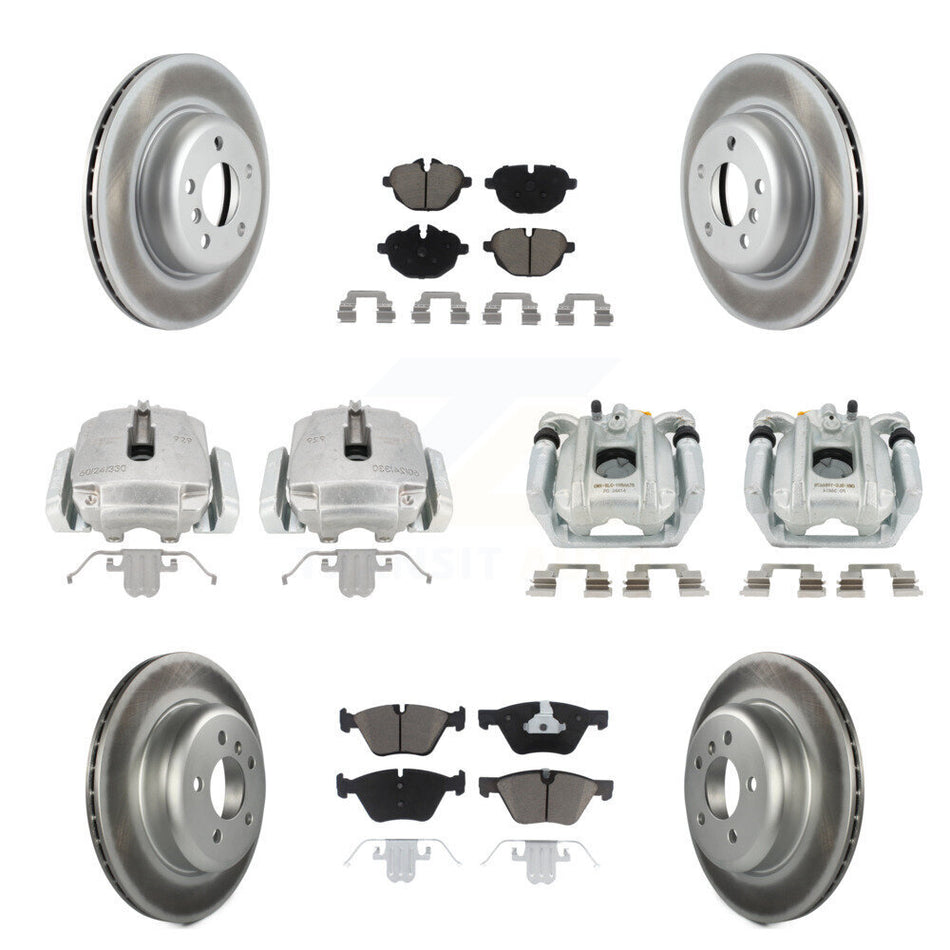 Front Rear Disc Brake Caliper Coated Rotors And Ceramic Pads Kit (10Pc) For BMW 528i xDrive Without Performance Brakes KCG-100985C