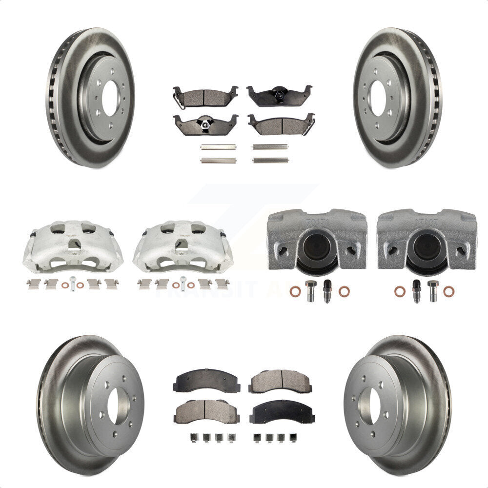 Front Rear Disc Brake Caliper Coated Rotors And Semi-Metallic Pads Kit (10Pc) For 2010-2011 Ford F-150 With 6 Lug Wheels KCG-100985P by Transit Auto