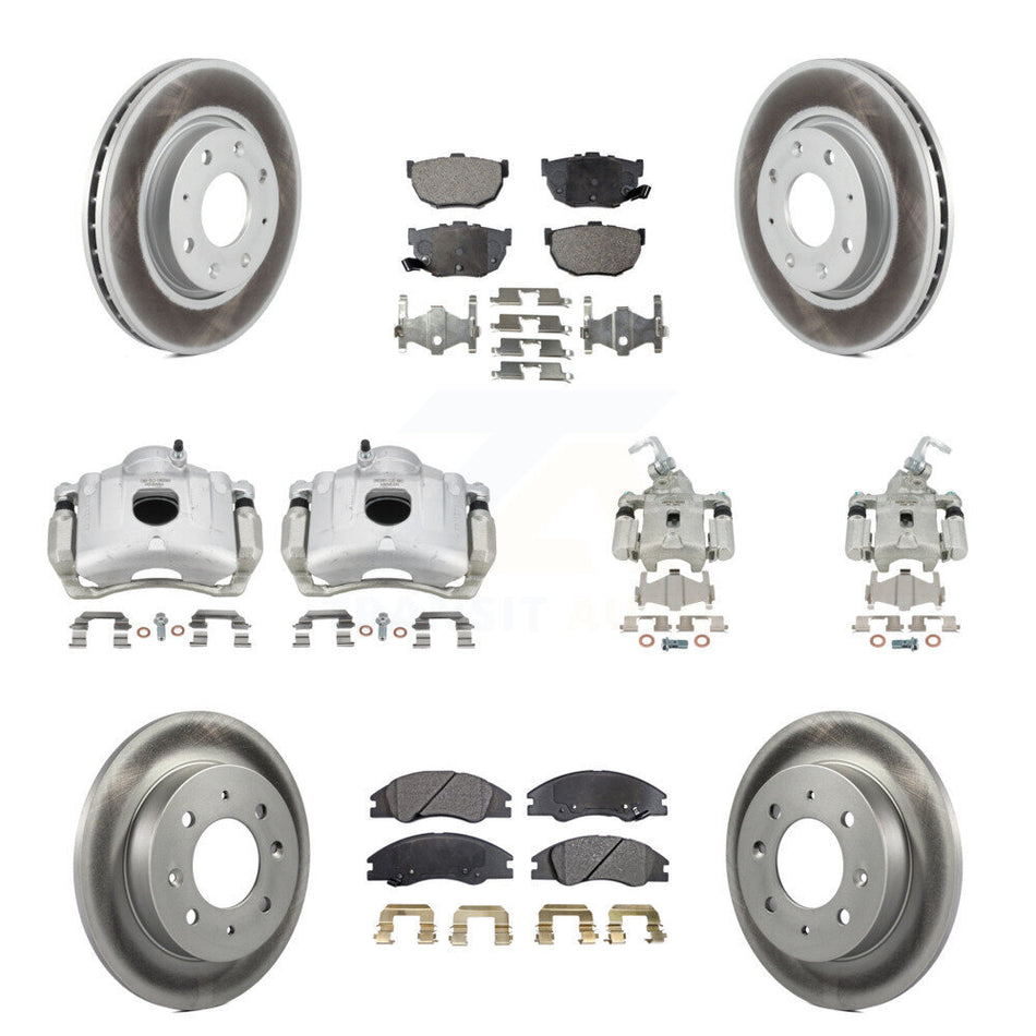 Front Rear Disc Brake Caliper Coat Rotors & Semi-Metallic Pad Kit (10Pc) For Kia Spectra KCG-100988P