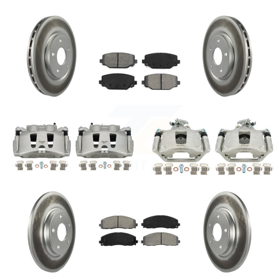 Front Rear Disc Brake Caliper Coated Rotors And Semi-Metallic Pads Kit (10Pc) For Dodge Grand Caravan KCG-100988S
