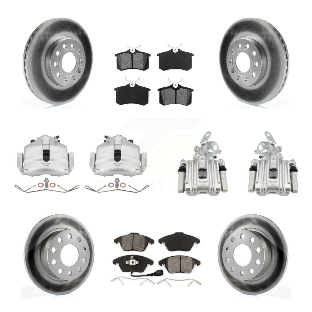 Front Rear Brake Caliper Coat Rotors & Semi-Metallic Pad Kit (10Pc) For Volkswagen Jetta KCG-100990S