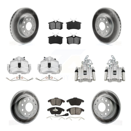 Front Rear Brake Caliper Coat Rotors & Semi-Metallic Pad Kit (10Pc) For Volkswagen Jetta KCG-100990S