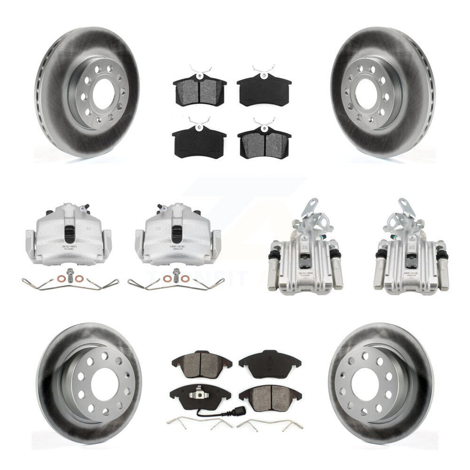 Front Rear Brake Caliper Coat Rotors & Semi-Metallic Pad Kit (10Pc) For Volkswagen Jetta KCG-100990S