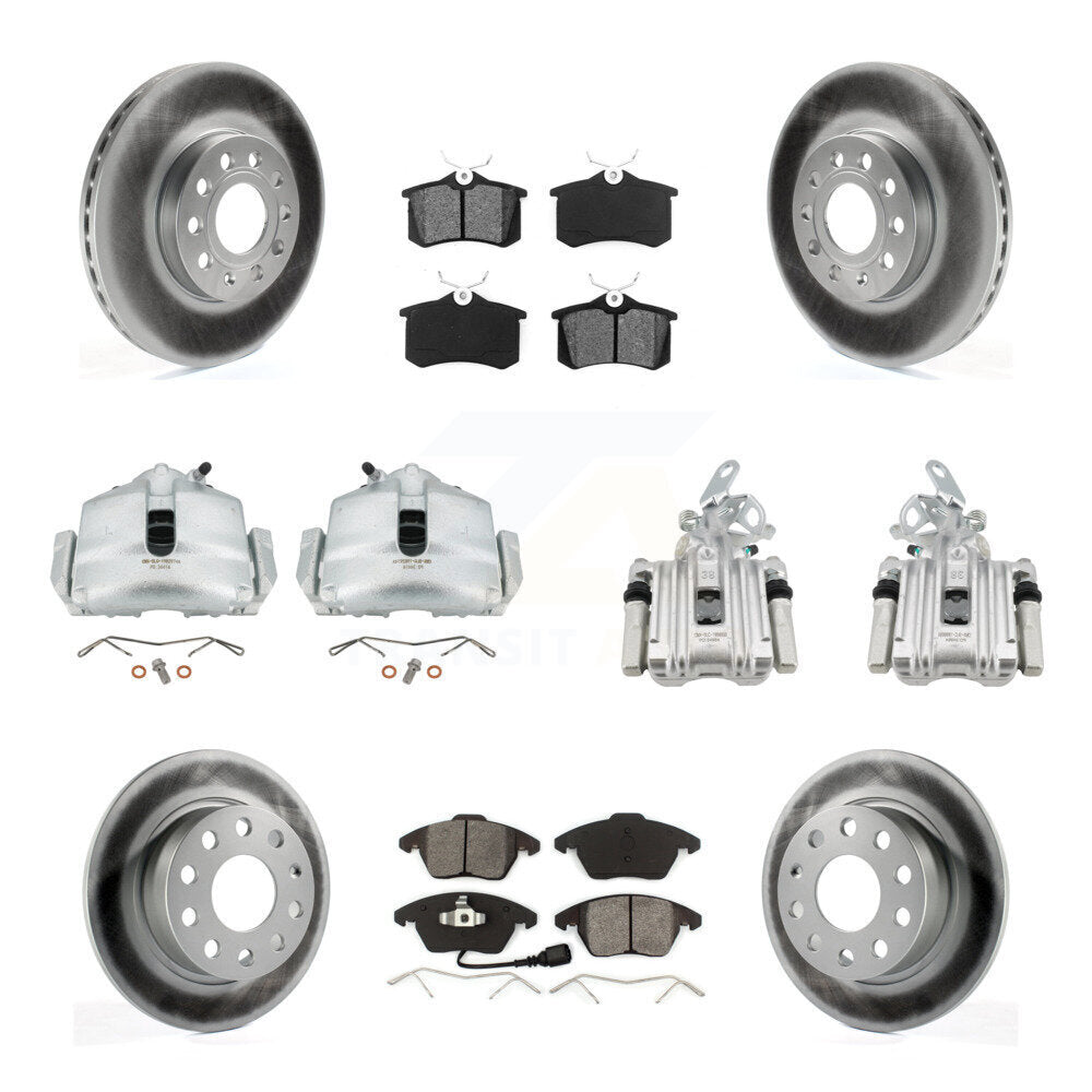 Front Rear Brake Caliper Coat Rotor & Semi-Metallic Pad Kit (10Pc) For Volkswagen Beetle KCG-100992S