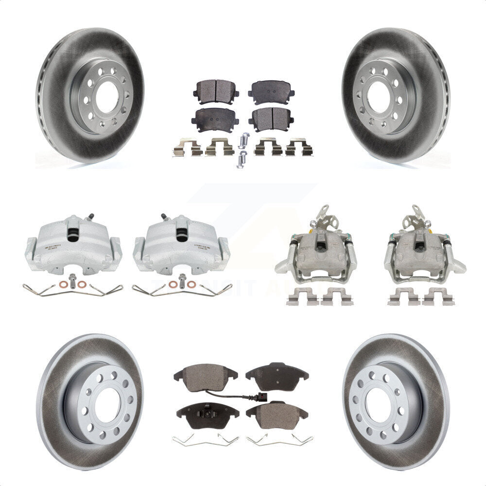 Front Rear Disc Brake Caliper Coated Rotors And Semi-Metallic Pads Kit (10Pc) For 2006-2009 Volkswagen Rabbit KCG-100999P by Transit Auto