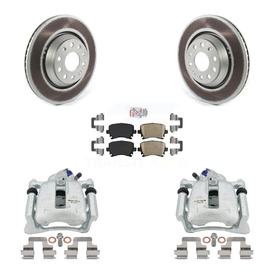 Rear Disc Brake Caliper Coated Rotors And Ceramic Pads Kit For 2010 Volkswagen CC FWD with 3.6L Without Parking Motor KCG-101000N by Transit Auto