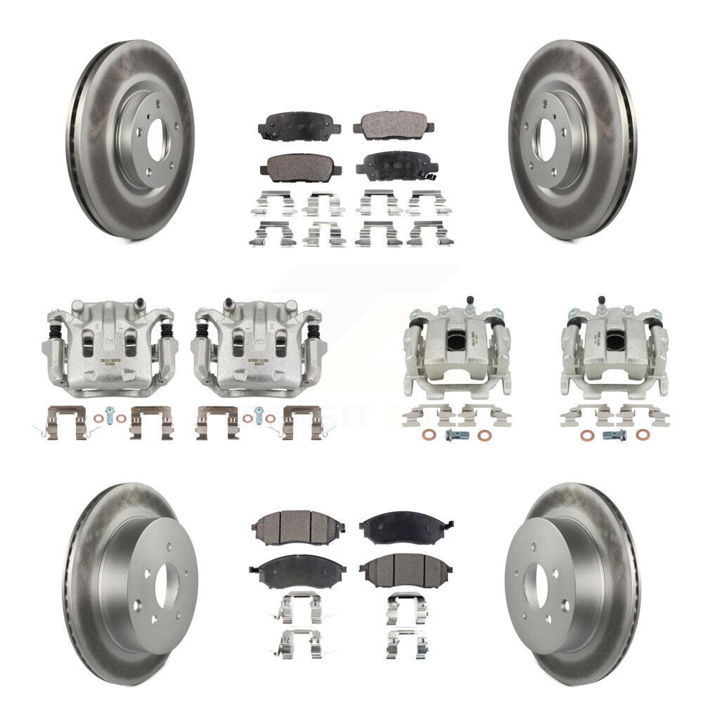 Front Rear Disc Brake Caliper Coat Rotors Semi-Metallic Pad Kit (10Pc) For INFINITI QX70 KCG-101005P