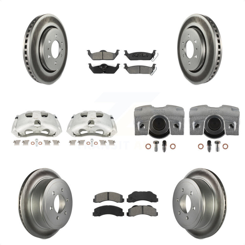 Front Rear Disc Brake Caliper Coated Rotors And Semi-Metallic Pads Kit (10Pc) For 2010-2011 Ford F-150 With 6 Lug Wheels KCG-101006S by Transit Auto