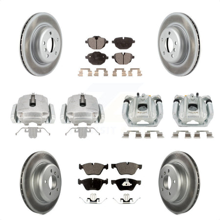 Front Rear Disc Brake Caliper Coated Rotors And Ceramic Pads Kit (10Pc) For BMW 528i xDrive Without Performance Brakes KCG-101006T by Transit Auto