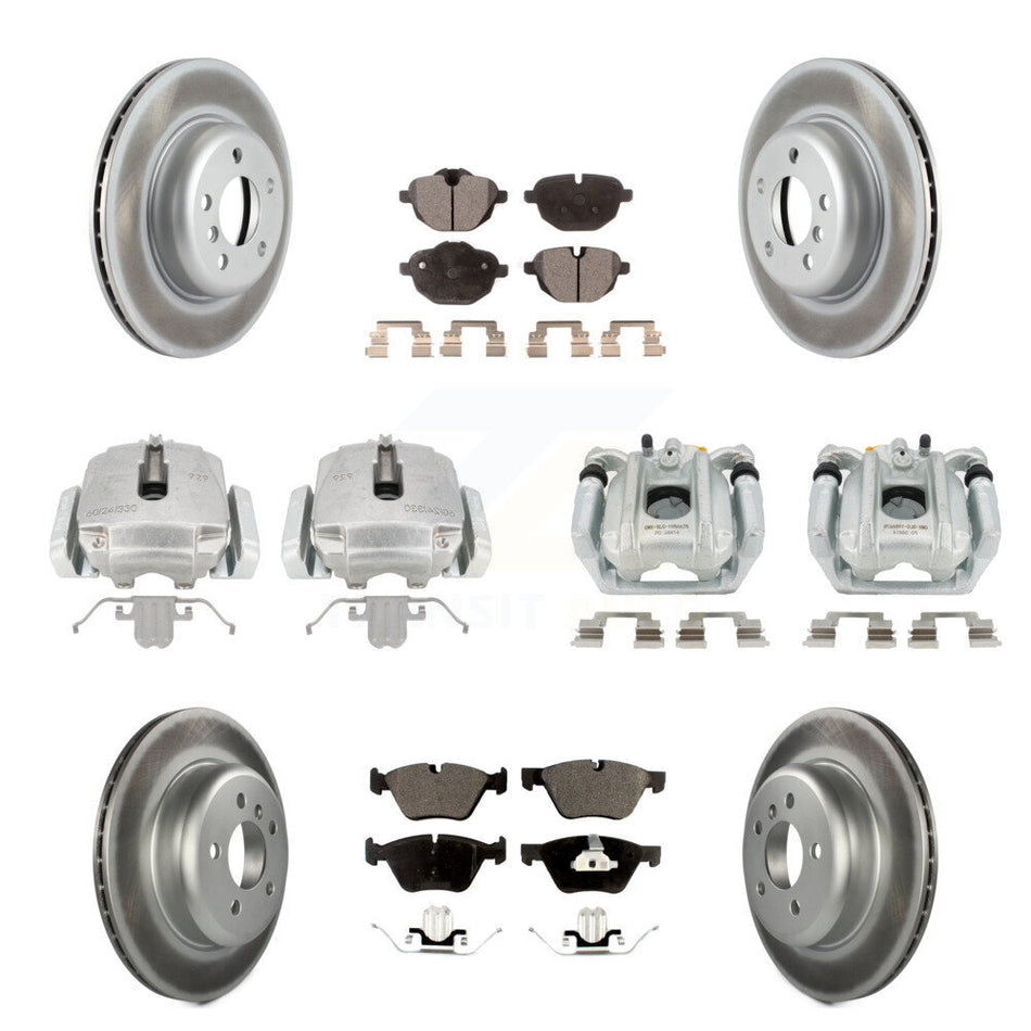 Front Rear Disc Brake Caliper Coated Rotors And Ceramic Pads Kit (10Pc) For BMW 528i xDrive Without Performance Brakes KCG-101006T