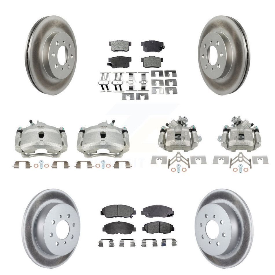 Front Rear Disc Brake Caliper Coat Rotors & Semi-Metallic Pad Kit (10Pc) For Honda Civic KCG-101008P