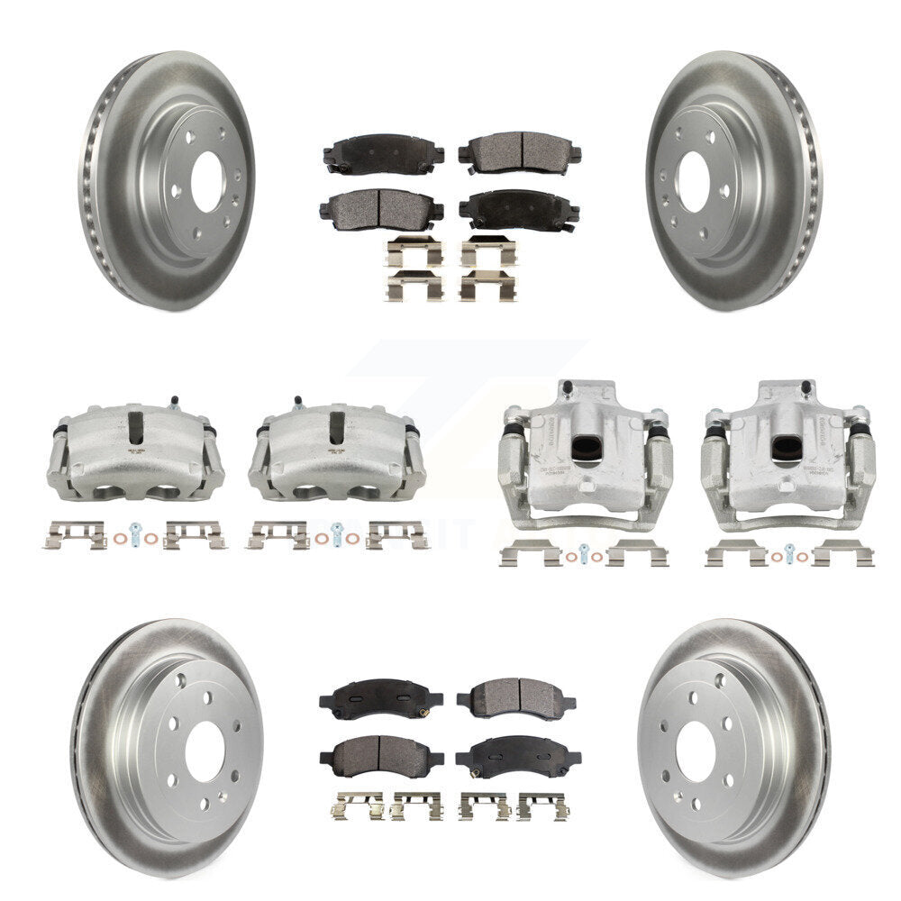 Front Rear Brake Caliper Coat Rotors & Semi-Metallic Pad Kit (10Pc) For GMC Acadia Buick KCG-101010P