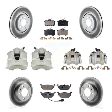 Front Rear Disc Brake Caliper Coated Rotors And Semi-Metallic Pads Kit (10Pc) For Volkswagen Jetta City KCG-101012P by Transit Auto