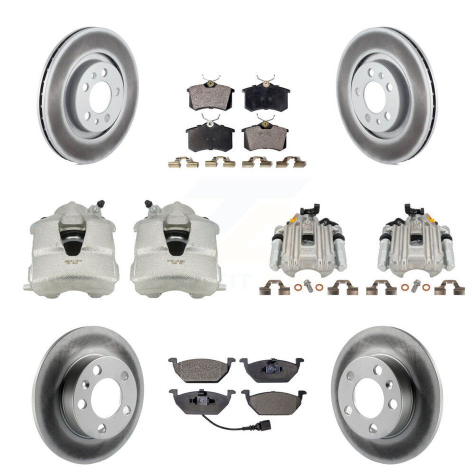 Front Rear Disc Brake Caliper Coated Rotors And Semi-Metallic Pads Kit (10Pc) For Volkswagen Jetta City KCG-101012P