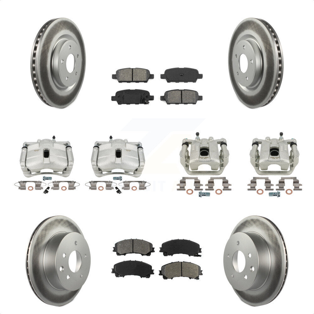 Front Rear Disc Brake Caliper Coated Rotors And Semi-Metallic Pads Kit (10Pc) For 2014-2015 Nissan Rogue SL With 3rd Row Seating KCG-101012S by Transit Auto