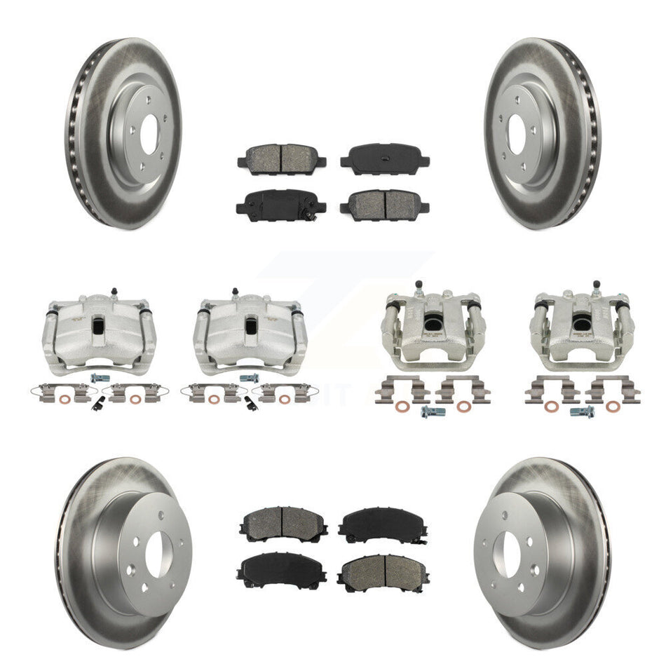 Front Rear Disc Brake Caliper Coated Rotors And Semi-Metallic Pads Kit (10Pc) For 2014-2015 Nissan Rogue SL With 3rd Row Seating KCG-101012S