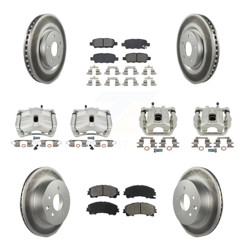 Front Rear Disc Brake Caliper Coated Rotors And Semi-Metallic Pads Kit (10Pc) For 2014-2015 Nissan Rogue SL With 3rd Row Seating KCG-101012S