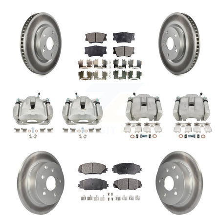 Front Rear Disc Brake Caliper Coat Rotors & Semi-Metallic Pad Kit (10Pc) For Toyota RAV4 KCG-101013P