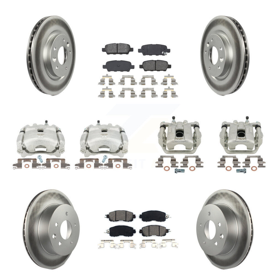 Front Rear Disc Brake Caliper Coated Rotors And Semi-Metallic Pads Kit (10Pc) For Nissan LEAF KCG-101013S