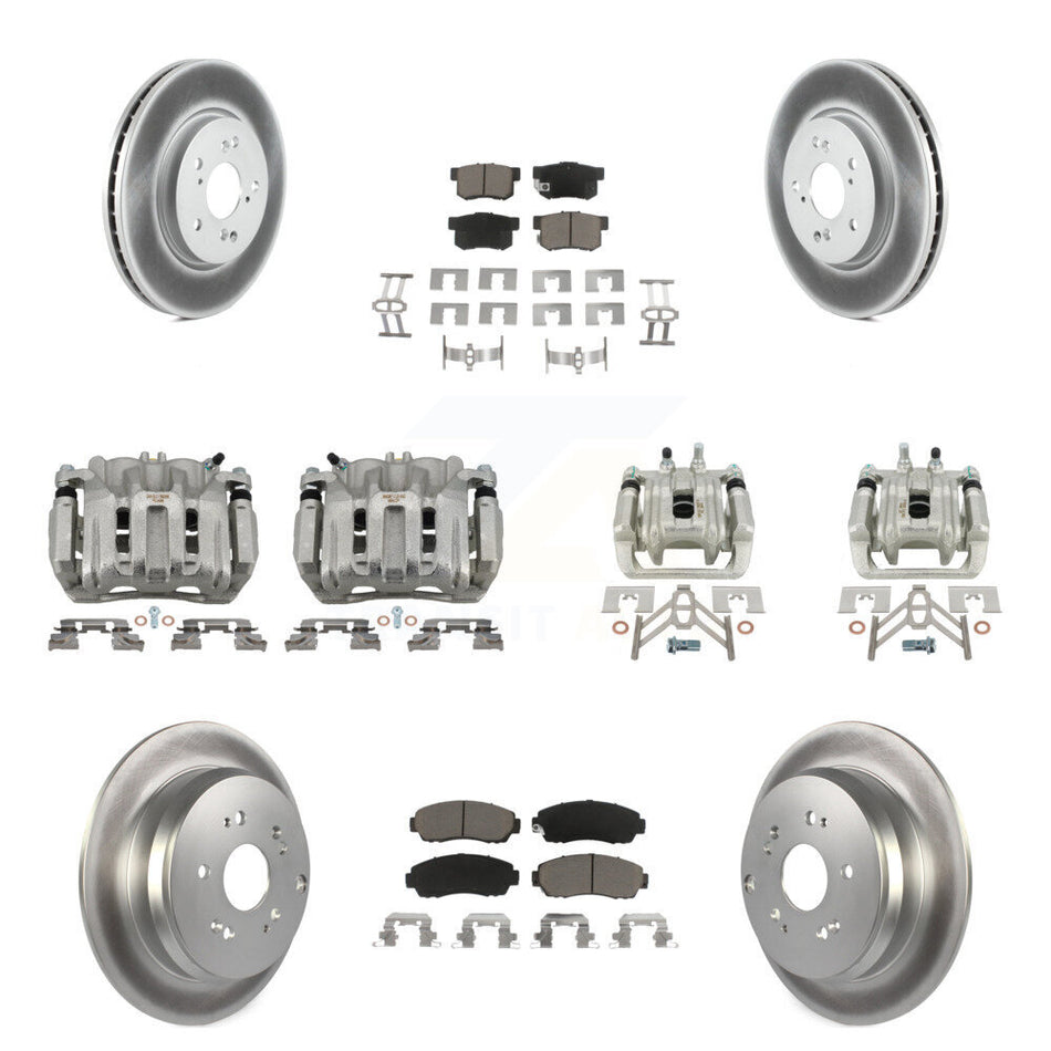 Front Rear Disc Brake Caliper Coated Rotors And Ceramic Pads Kit (10Pc) For Acura RDX KCG-101014C