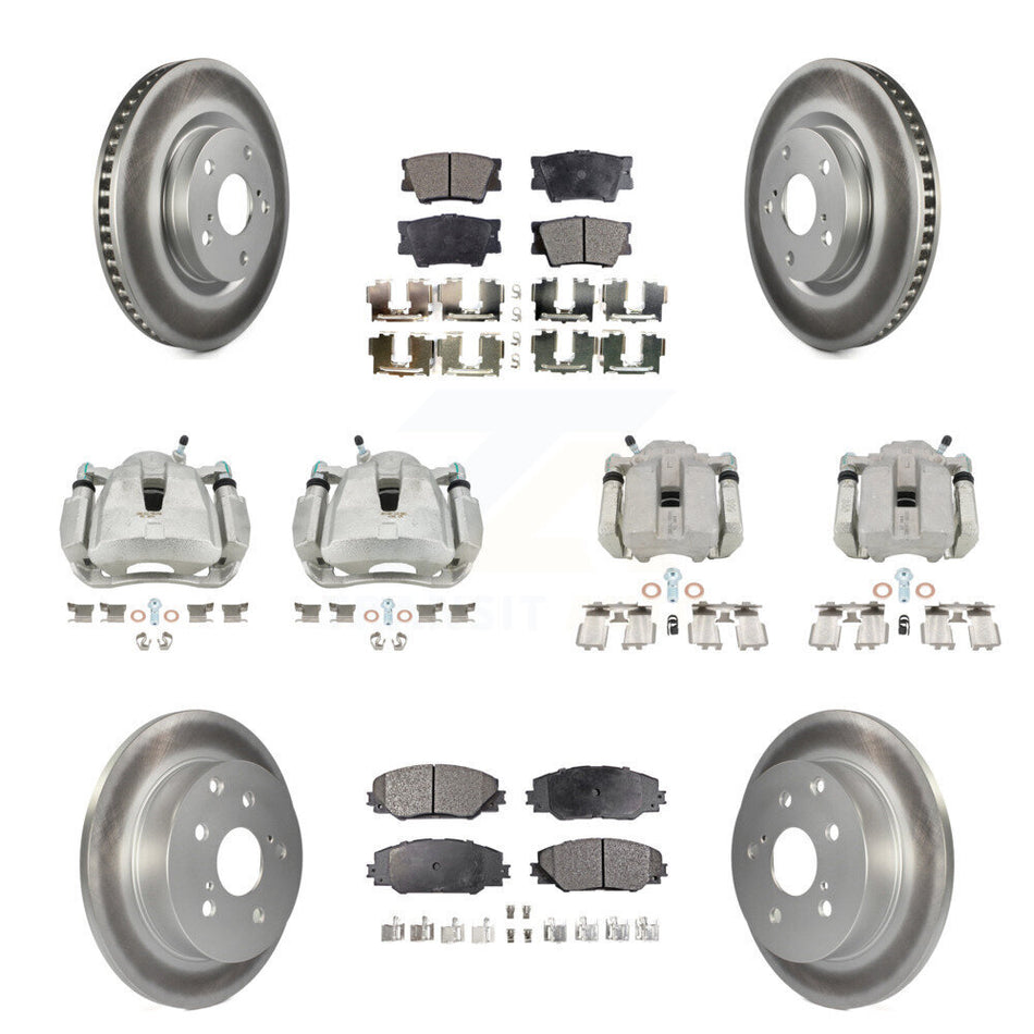 Front Rear Disc Brake Caliper Coated Rotors And Semi-Metallic Pads Kit (10Pc) For Toyota RAV4 KCG-101014P