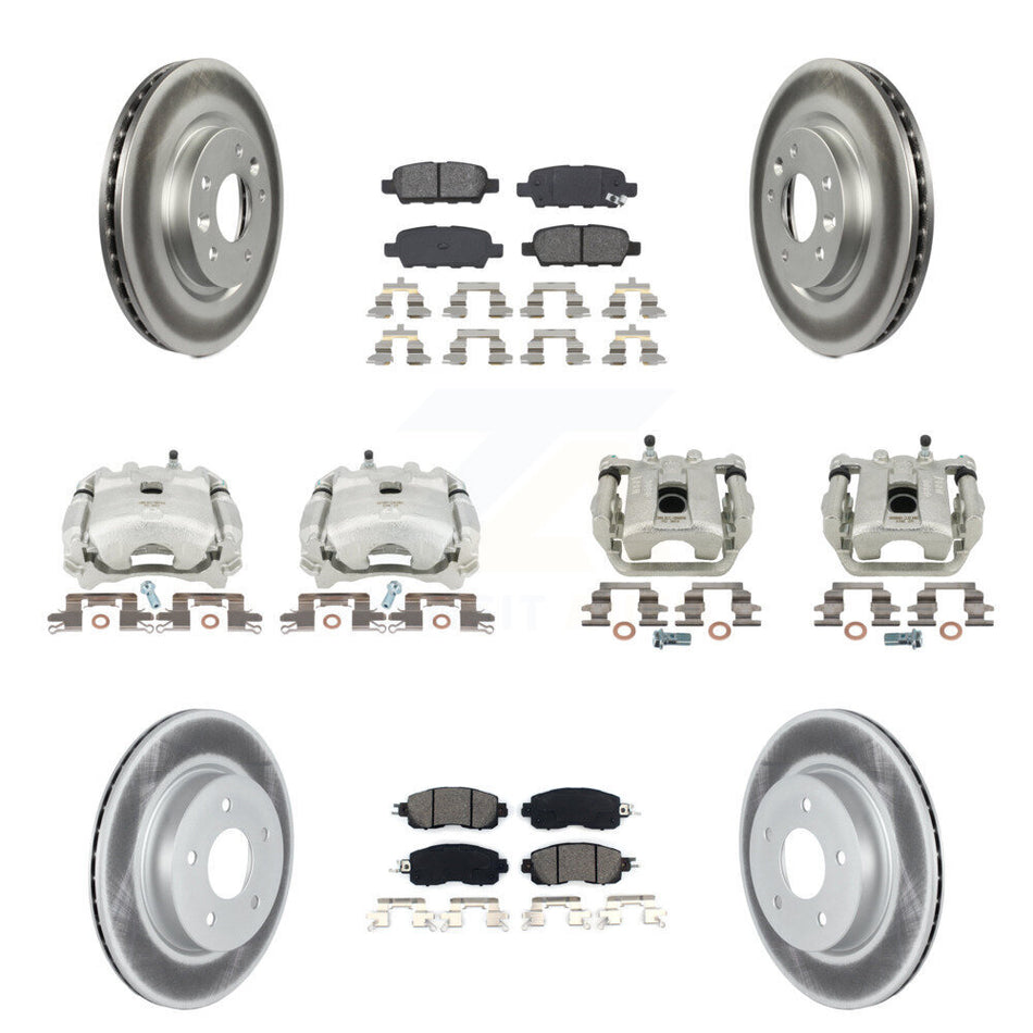 Front Rear Disc Brake Caliper Coated Rotors And Semi-Metallic Pads Kit (10Pc) For 2017 Nissan LEAF With Electric Parking KCG-101015S