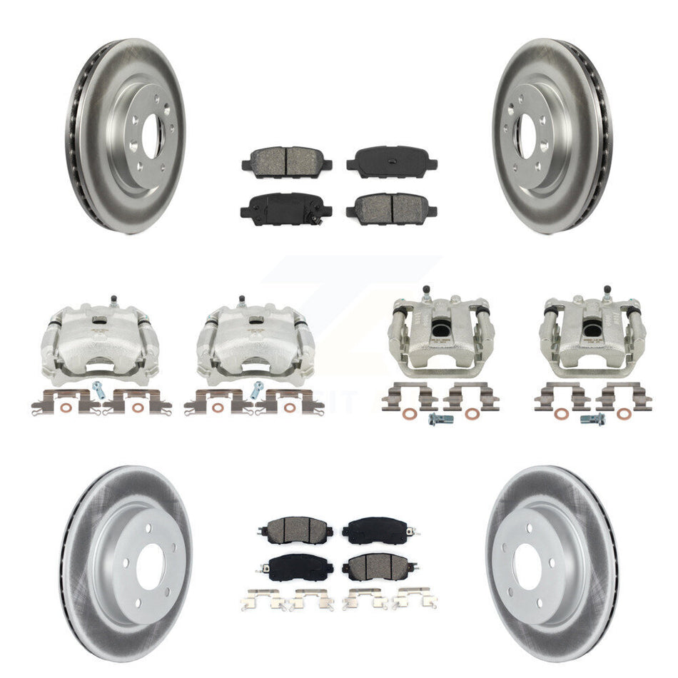 Front Rear Disc Brake Caliper Coated Rotors And Semi-Metallic Pads Kit (10Pc) For 2017 Nissan LEAF With Electric Parking KCG-101015S