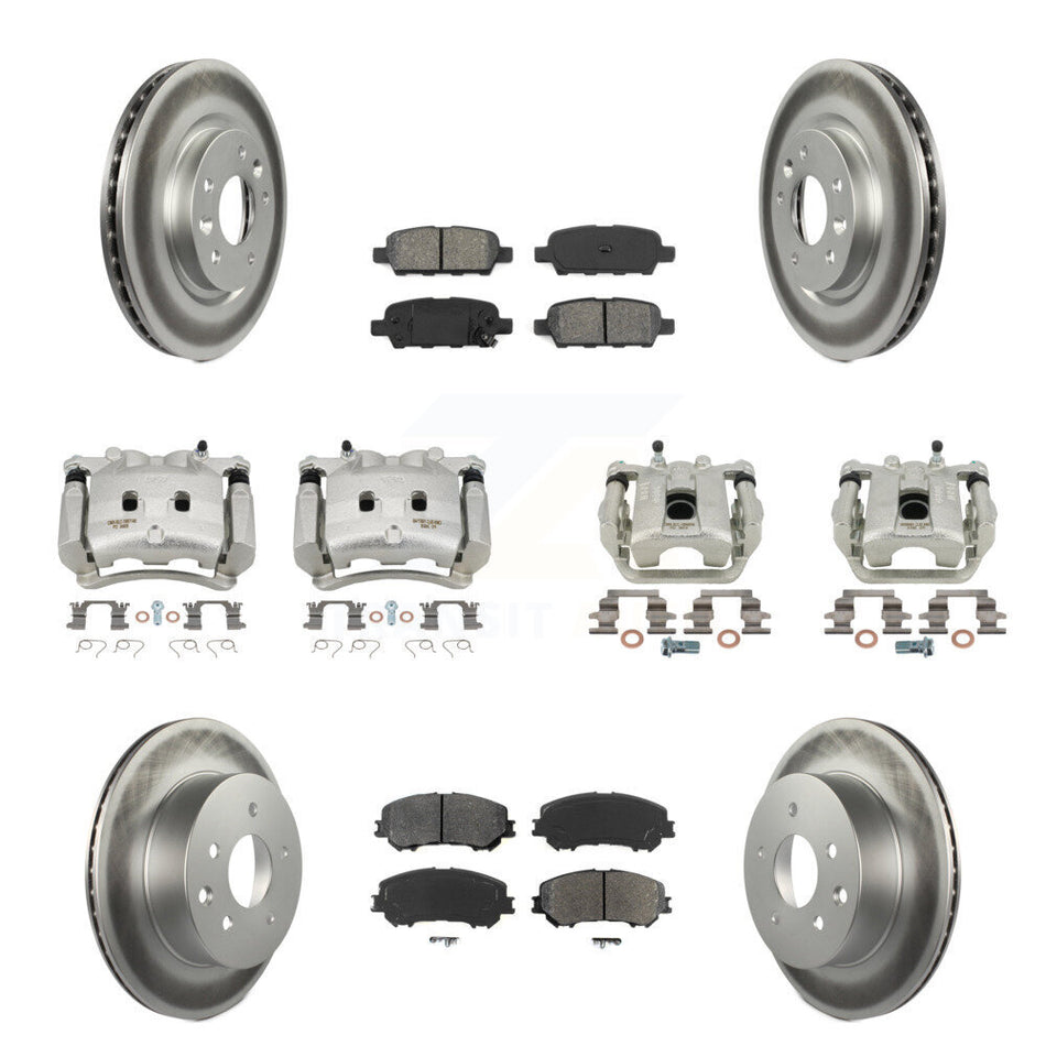 Front Rear Disc Brake Caliper Coat Rotor & Semi-Metallic Pad Kit (10Pc) For Nissan Rogue KCG-101016S
