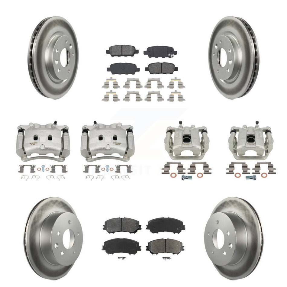 Front Rear Disc Brake Caliper Coat Rotor & Semi-Metallic Pad Kit (10Pc) For Nissan Rogue KCG-101016S