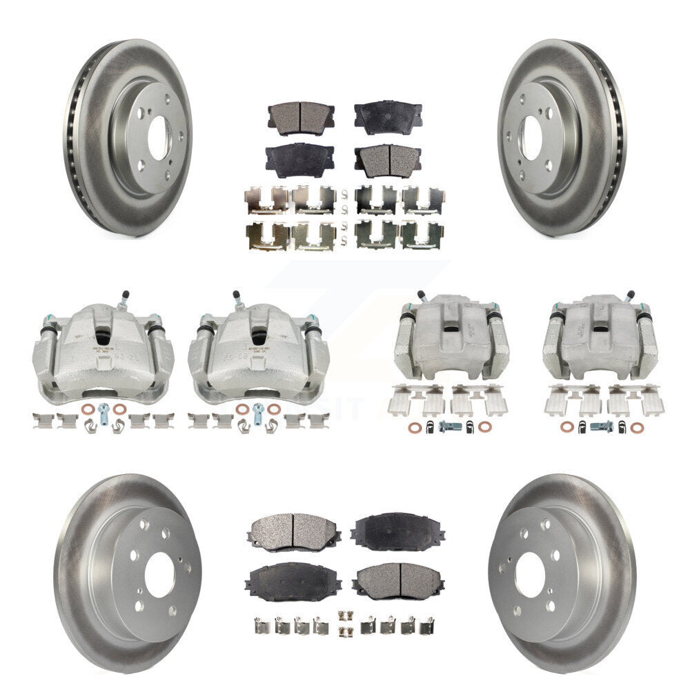 Front Rear Disc Brake Caliper Coat Rotor Semi-Metallic Pad Kit (10Pc) For Toyota RAV4 LE KCG-101018P
