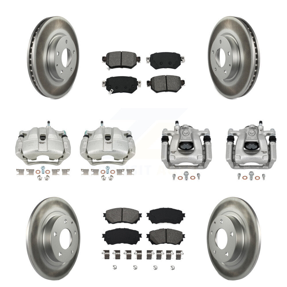 Front Rear Disc Brake Caliper Coated Rotors And Semi-Metallic Pad Kit (10Pc) For Mazda 6 KCG-101019S