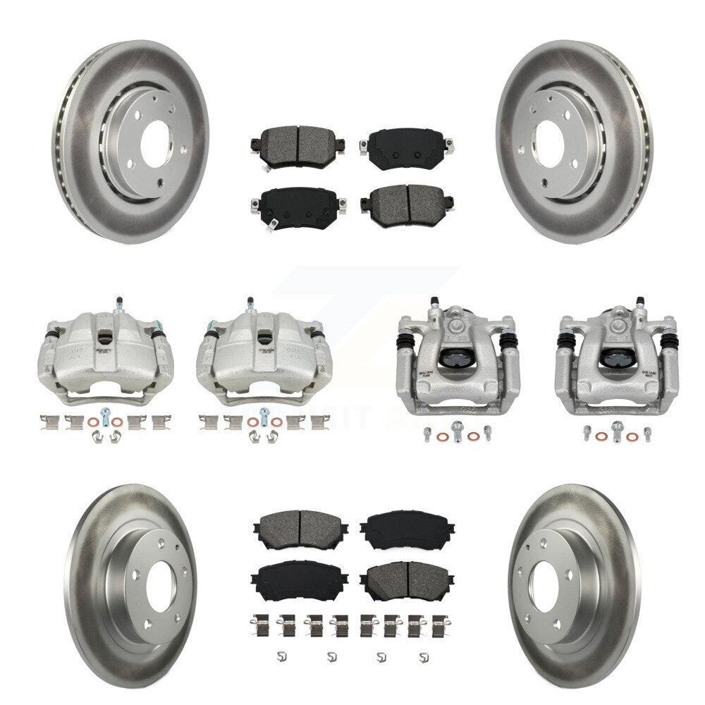 Front Rear Disc Brake Caliper Coated Rotors And Semi-Metallic Pad Kit (10Pc) For Mazda 6 KCG-101020S