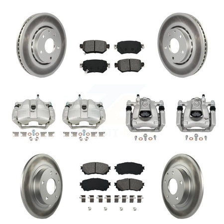 Front Rear Disc Brake Caliper Coated Rotors And Semi-Metallic Pad Kit (10Pc) For Mazda 6 KCG-101020S