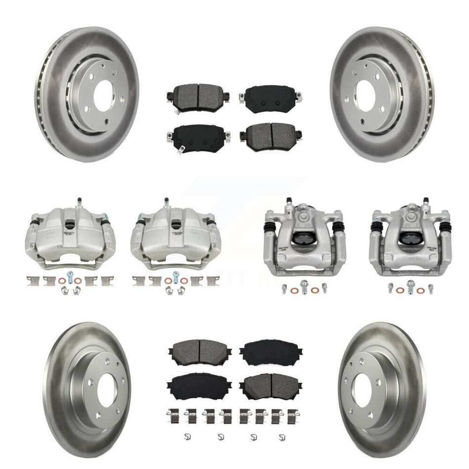 Front Rear Disc Brake Caliper Coated Rotors And Semi-Metallic Pad Kit (10Pc) For Mazda 6 KCG-101020S