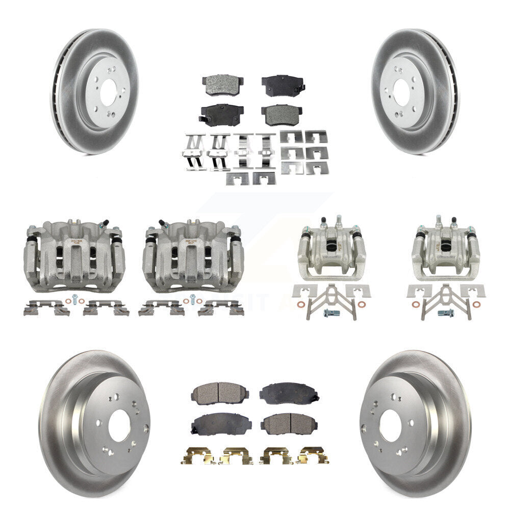 Front Rear Disc Brake Caliper Coated Rotors And Ceramic Pads Kit (10Pc) For Acura RDX KCG-101023T